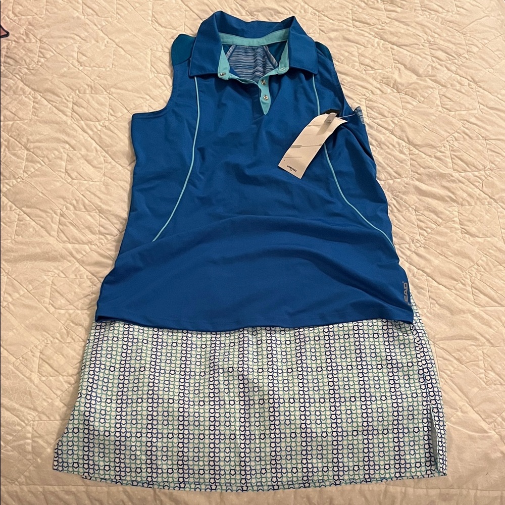Active Outfit Blue and White Sleeveless & Skort